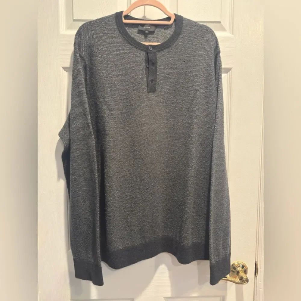 Vince Mens Sweater XXL Gray Heather Wool Cashmere Blend Henley Collar